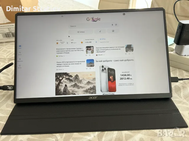 Като Нов! - Acer PM161QT преносим монитор 15.6”, снимка 2 - Монитори - 55332995