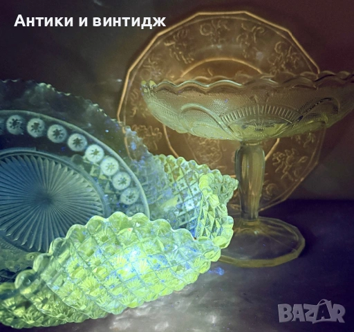 Антично стъкло от уран купа чиния , снимка 6 - Антикварни и старинни предмети - 54634845