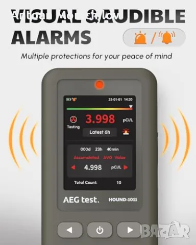 Детектор за радон AEGTEST HOUND-1011-GR 0.09 1000 pCi/L, снимка 5 - Друга електроника - 55347926