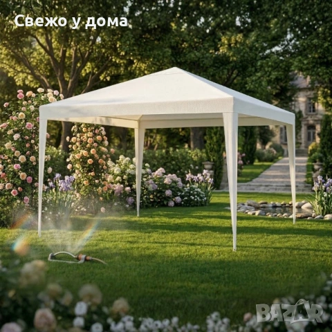Градинска шатра тип "павилион", 3x3м, Водоустойчива, Прахово боядисана стомана, Бяла