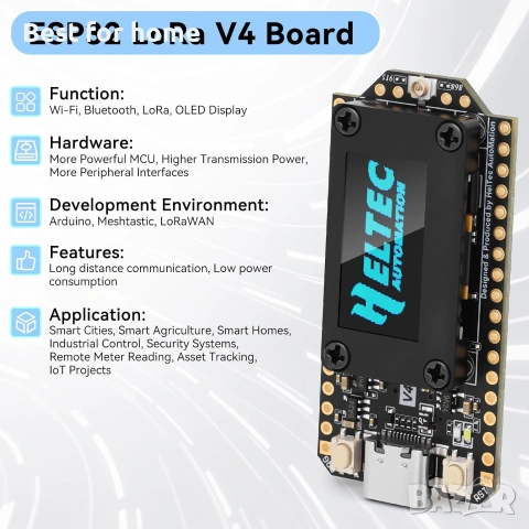 Развойна платка ESP32 LoRa V4 + батерия 3000mAh, подобрена ESP32-S3 SX1262 LoRa WiFi Bluetooth , снимка 2 - Друга електроника - 54960101