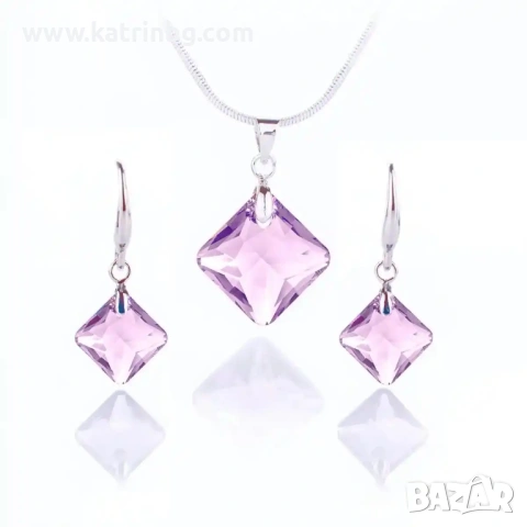 Комплект бижута Square Light Amethyst с лилави кристали – колие и обеци
