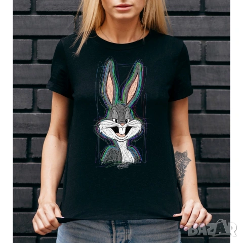 Бъгс Бъни мъжка, дамска, детска тениска, памучна фланелка, заек, черно, бяло, сиво, щампа, снимка 3 - Тениски - 54113454