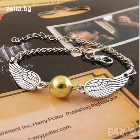 Гривна Harry Potter Golden Snitch & Deathly Hallows – Златиста/Сребриста, Метална сплав, 23 см 10122, снимка 12 - Гривни - 54658626