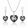 Комплект бижута с камъни Swarovski Silver Night – колие и висящи обеци сърце, снимка 2