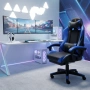Геймърски стол с масажна функция и поставка за крака – ергономичен, черно-син, снимка 5
