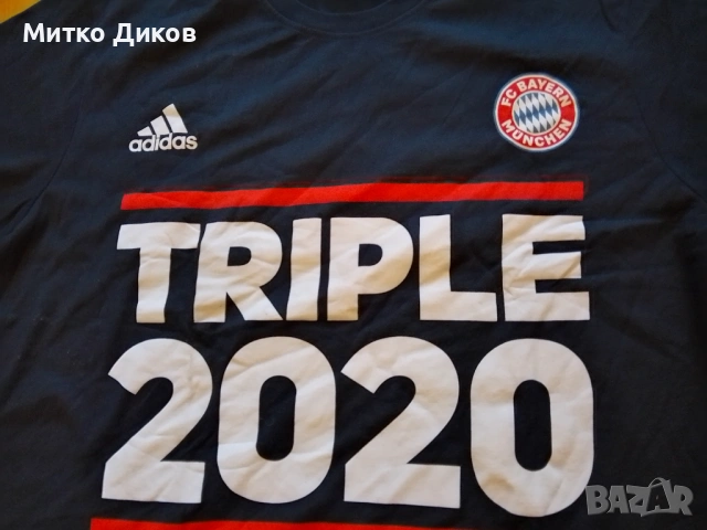 Байерн Мюнхен трипле 2020-шампион ,купа и шамп.лига- маркова тениска Адидас  памук размер ХЛ, снимка 2 - Футбол - 54699370