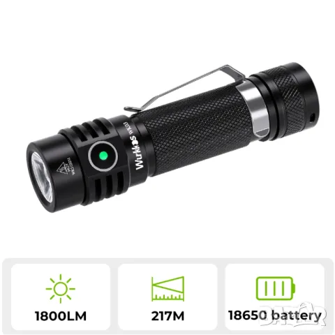 Мощно Тактическо Фенерче EDC Wurkkos WK03 1800LM Luminus SST40 LED IP68 18650 ATR TIR Оптика 90° Лъч, снимка 13 - Екипировка - 55296226