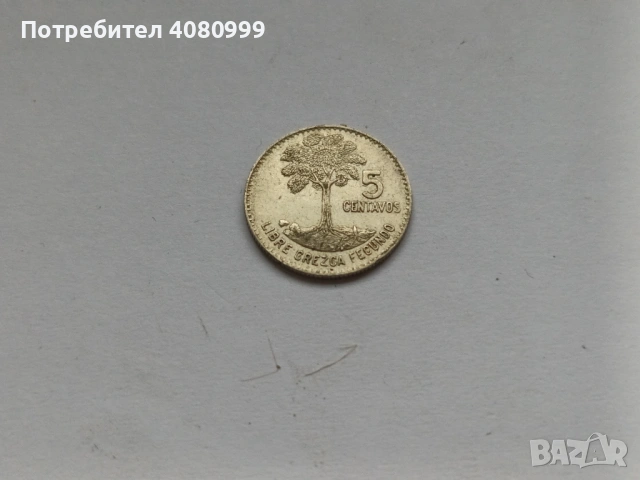 Гватемала 5 центавос 1961, снимка 2 - Нумизматика и бонистика - 54395355