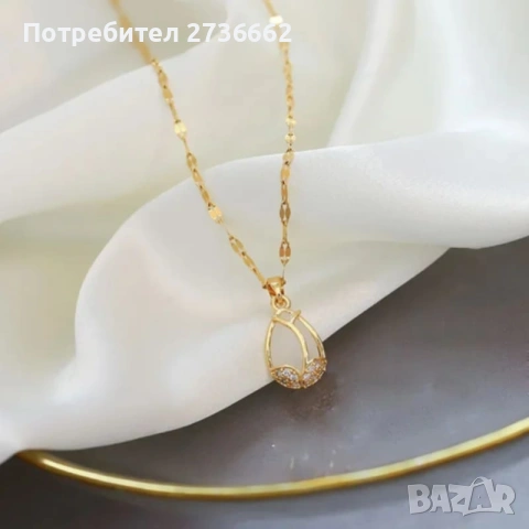 Позлатено колие " Лале " с опалит, снимка 4 - Колиета, медальони, синджири - 54283551