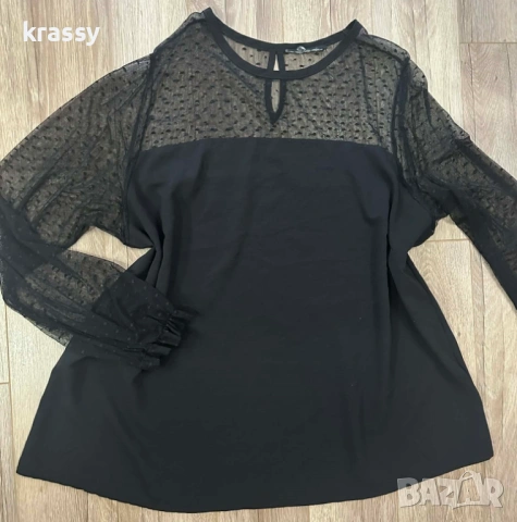 Страхотна голяма дамска блуза с тюл на точки (размер 3ХЛ)