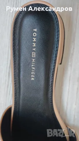 Нови бежови дамски кожени чехли TOMMY HILFIGER FLAT SANDAL EUR38, снимка 8 - Чехли - 55647304