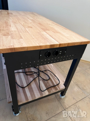 Работна маса, Vevor, дърво, 900 кг, правоъгълна, с колела, 121x60 см, кафява и допълнителен плот USB, снимка 3 - Други стоки за дома - 54129273