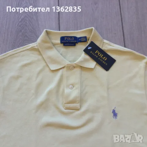 НОВА оригинална жълта тениска с яка POLO RALPH LAUREN custom slim fit размер M от САЩ, снимка 4 - Тениски - 55538845