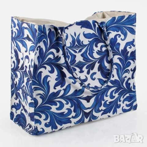 Дамска летна чанта tote бяла със синя пейсли шарка 40x34см_1261999, снимка 2 - Чанти - 54711893