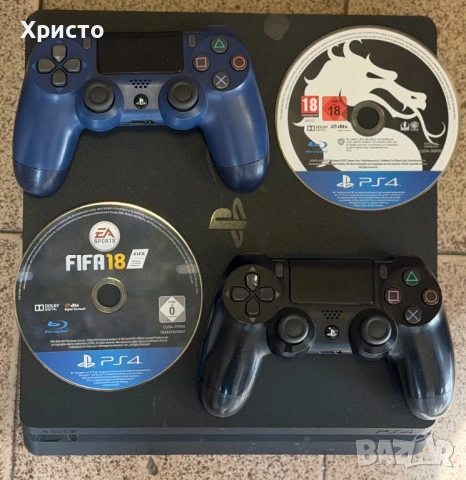  Конзола Sony PlayStation 4 Slim 500GB + 2 DualShock контролера + 2 игри   , снимка 9 - PlayStation конзоли - 54676344