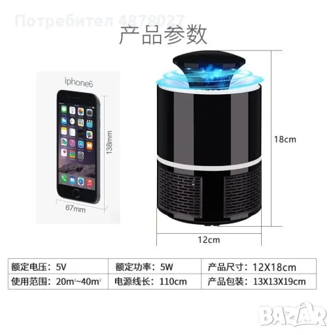 LED лампа против комари с USB захранване / Цвят: Черен / 5V, снимка 16 - Други стоки за дома - 55536436