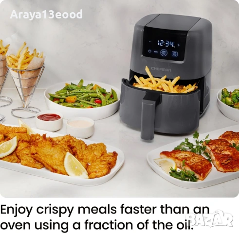 Компактен еър фрайър Chefman TurboFry Touch 2L с дигитален дисплей, снимка 9 - Фритюрници - 54613116