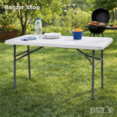 Сгъваема правоъгълна градинска маса, бяла - 181.5 × 74 × 74 см, снимка 4 - Градински мебели, декорация  - 54167840