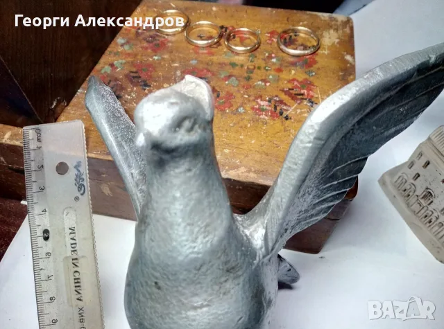 Стара МЕТАЛНА ФИГУРА КАЧУЛАТ ГЪЛЪБ за МАСТИЛНИЦА ПИСАЛИЩЕ, снимка 3 - Колекции - 55684845