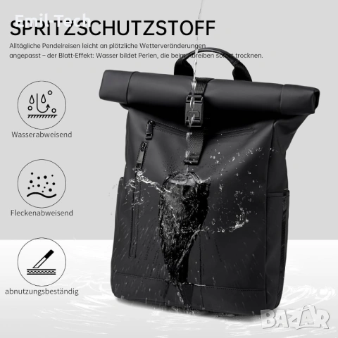Водоустойчива Rolltop раница за лаптоп 16/17" – BJIAX, снимка 6 - Раници - 54874579