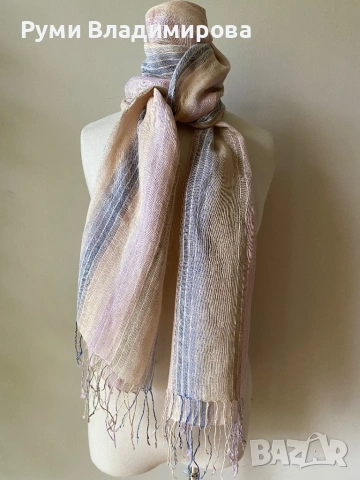 Раиран шал от 100 % лен, снимка 4 - Шалове - 54130756
