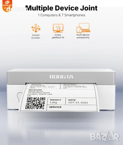 Rongta Bluetooth термопринтер за етикети, Еконт, Спиди, товарителници, снимка 3 - Принтери, копири, скенери - 54442728