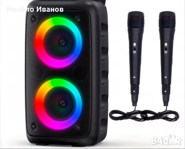 караоке блутут колонка с два микрофона + FM, TWS, RGB, снимка 7 - Друга електроника - 54599883