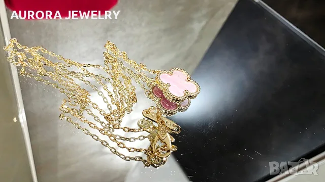 Van Cleef & Arpels VCA Gold Pink Opal Vintage Alhambra Clover Дамско Колие, снимка 9 - Колиета, медальони, синджири - 55679326