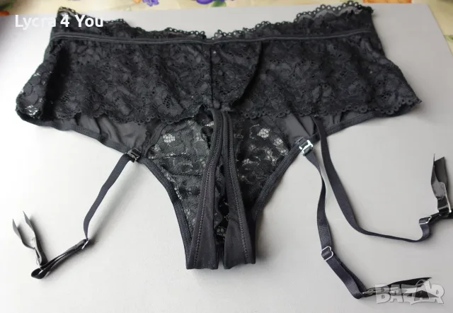 LoveHoney Lingerie XL черни дантелени полупрашки с отворено дъно, снимка 4 - Бельо - 55565570