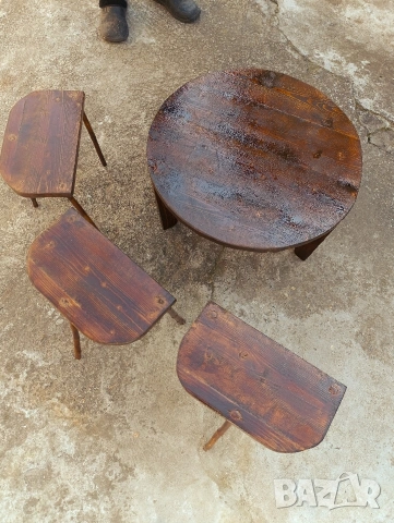 Дървена софра с три столчета , снимка 7 - Декорация за дома - 54312348
