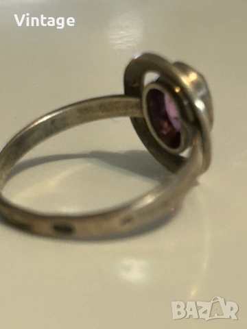 Прекрасен старинен съветски сребърен пръстен с естествен камък аметист , снимка 5 - Пръстени - 53347517