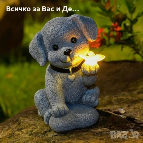 Градинска Соларна лампа LED декорация,, Куче с пеперуда '' Автоматично включване, IP44, 20см, снимка 2 - Соларни лампи - 54513954