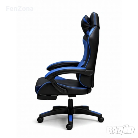 Ергономичен геймърски стол с масажна функция и поставка за крака – черно-син, снимка 4 - Столове - 54096629
