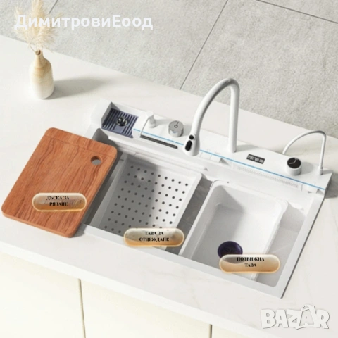 Умна кухненска мивка с изтеглящ се кран – LED дисплей, водопад, филтрирана вода , снимка 7 - Мивки - 55147517