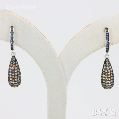 Сребърни обеци с натурални цветни Сапфири от Шри Ланка и сертификат не нагрявани 