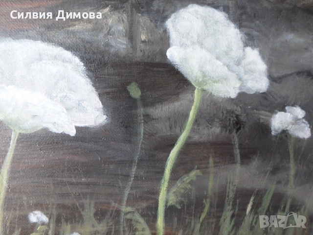 Бели макове, маслени бои, снимка 7 - Картини - 54330869