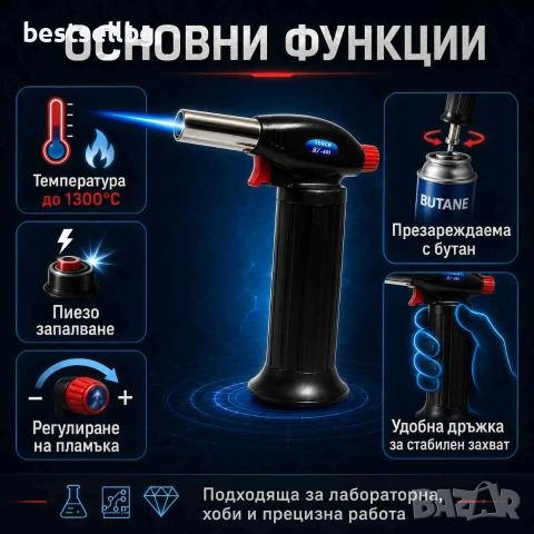 Кухненска газова горелка за топене Turbo Torch 1300  кухненска сладкарска крем брюле горене ремонт, снимка 2 - Други инструменти - 9653709