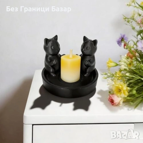 Нов Декоративен свещник черна котка за дом офис спалня рафт бюро 3D принт декор, снимка 6 - Други - 55153111