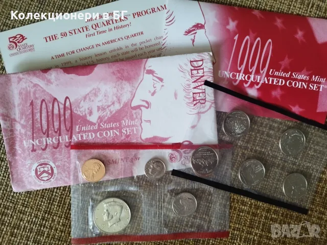 ДВА СЕТА С ДЕВЕТ МОНЕТИ И ПЛАКЕТ - САЩ 1999 ГОДИНА /виж описанието/, снимка 2 - Нумизматика и бонистика - 55415548