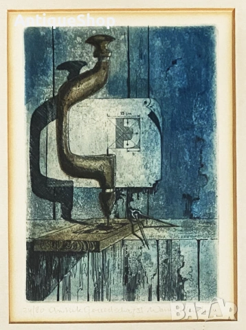 Стара картина, суха игла, литография, офорт, графика, подписана. Warner Hemstede, снимка 2 - Картини - 55281020