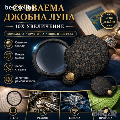 Сгъваема увеличителна ръчна лупа голямо увеличение 10x за четене мини