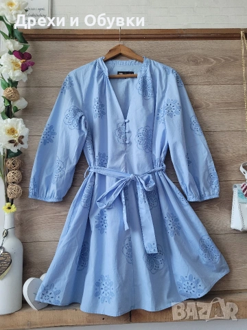Нова лятна разкроена синя рокля Zara , снимка 2 - Рокли - 55135923
