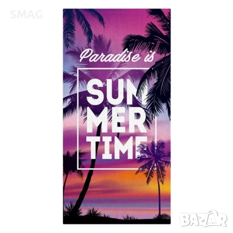 Плажна кърпа памучна лилава с палми "Summer Time"_1235666