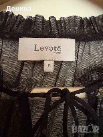 Черна прозрачна блуза Levete Room на точки (Размер S), снимка 5 - Корсети, бюстиета, топове - 55680715