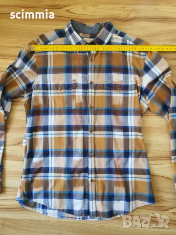 Карирана мъжка риза Esprit Slim Fit синьо и кафяво размер L 100% памук, снимка 9 - Ризи - 54810451