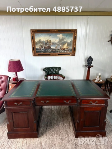 Chesterfield/Честърфилд Класическо бюро от масив и естествена кожа., снимка 14 - Бюра - 55281877