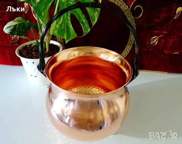 Медно менче 8 л.,медно котле,чиста червена мед Холандия,печат. , снимка 2 - Антикварни и старинни предмети - 55530306