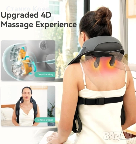 Безжичен, преносим 4D Shiatsu масажор, снимка 5 - Масажори - 54855506
