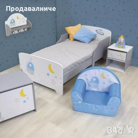 Детско легло Космос 140x70 см с ламелна основа - Бяло легло с пленети, звезди и ракета, снимка 4 - Бебешки легла и матраци - 54690061